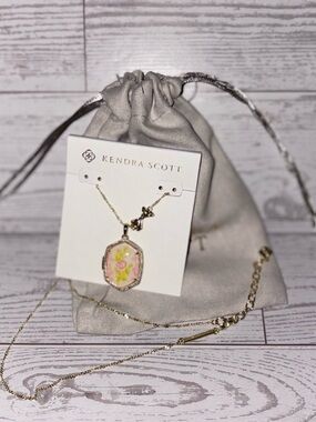 Kendra Scott Gold Necklace with Pink Floral locket Pendant
